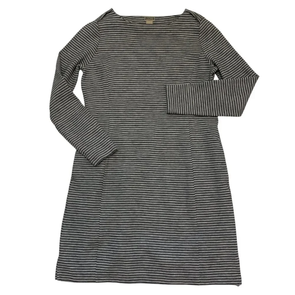 Duluth Trading Women's Gray/Black Striped Long Sleeve Knit Dress Sz L Equestrian